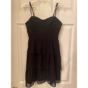 American Eagle Outfitters Black Smocked Ruffle Mini Dress Size 0